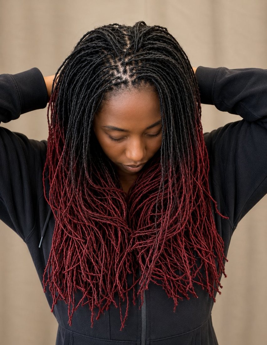 Black-to-red ombre microlocs