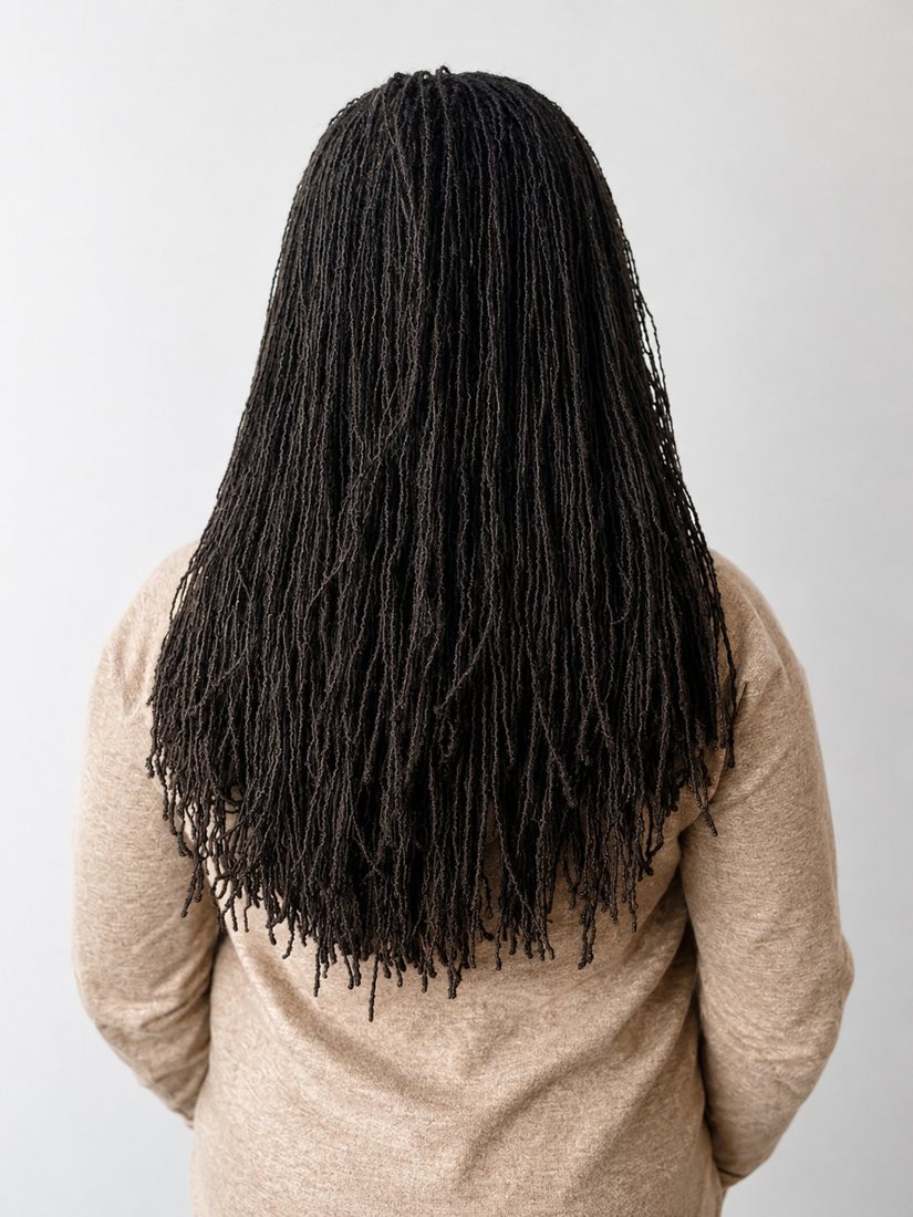 Mature straight locs, back view